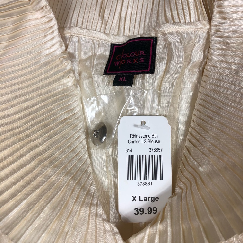 Victorian Cream Colored Crinkle Pleated Blouse size XL - Picture 3 of 7